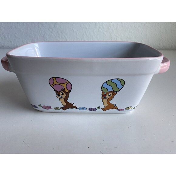 Disney Chip & Dale Easter Large 9"x 5" Ceramic Baking Loaf Bread Pan Dish NEW - Picture 3 of 11